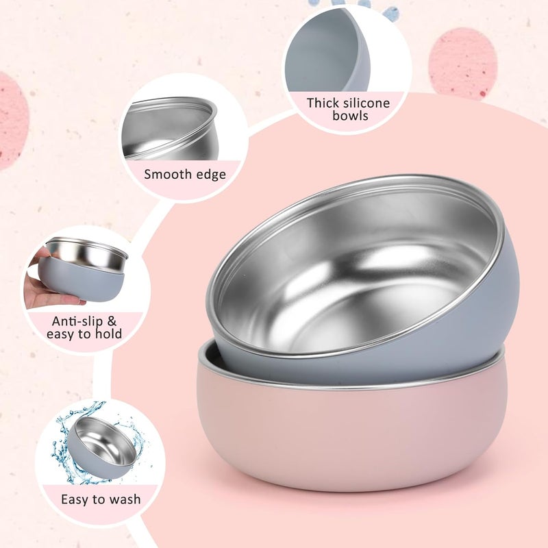 ShineMe Stainless Steel Baby Bowls, 2 pack Toddler Bowls with Removable Colorful Silicone Sleeve, Unbreakable Kids Bowls Non-Slip for Candy, Soup, Cereal, Yogurt, Snacks... - Image 4
